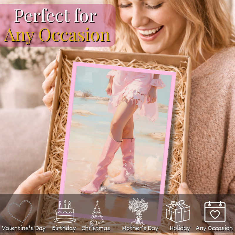 Pink Boots Beach Oil Painting Poster Framed 11x17 Pastel Coastal Wall Art Print gallery