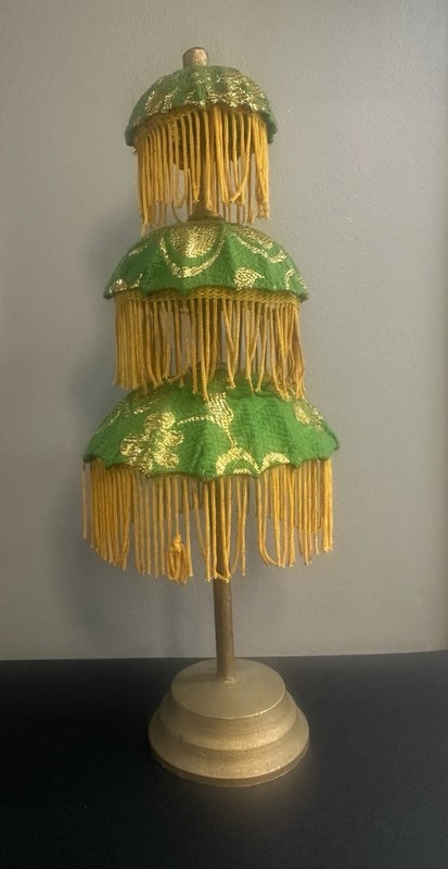Vintage Balinese Pajeng: Miniature 3-Tiered Ceremonial Umbrella (13″) Table Top