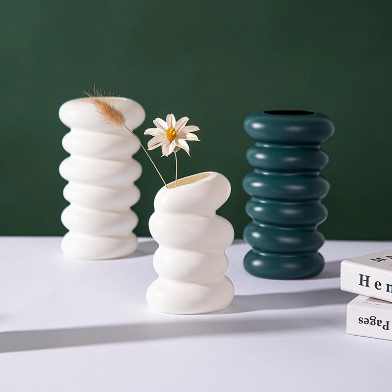 Nordic Vases Pure White Plastic Vases Imitation Ceramic Flower Vases Desktop Flo gallery