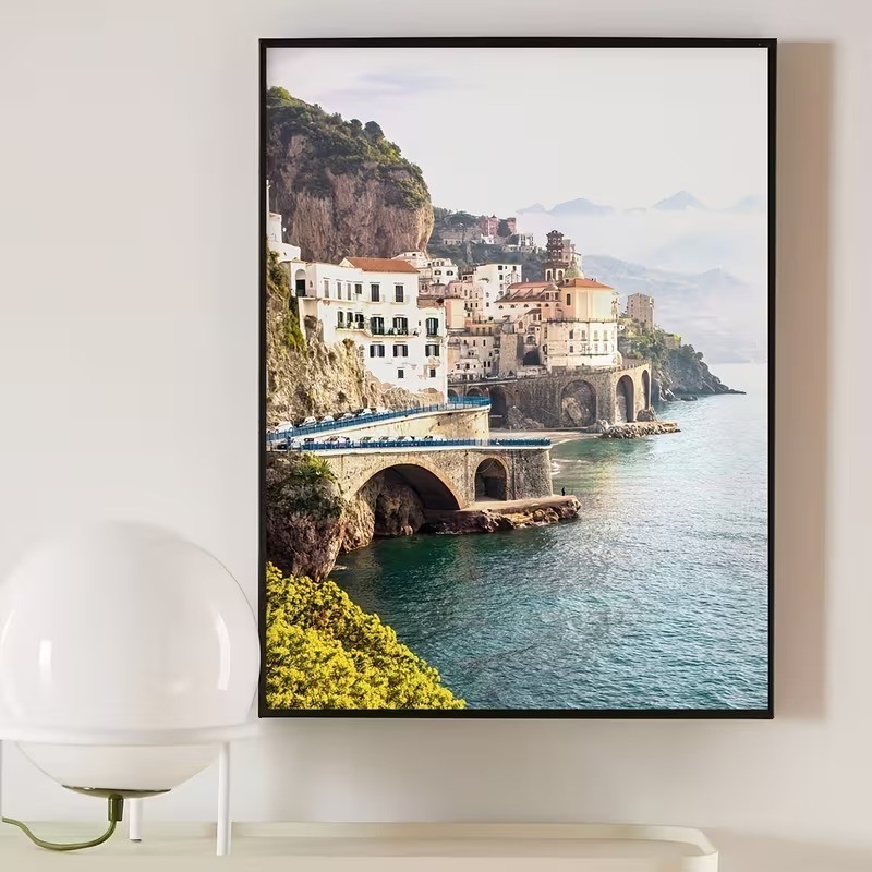 Retro Italian Amalfi Coast Poster, Mediterranean Sea Landscape Photo Print