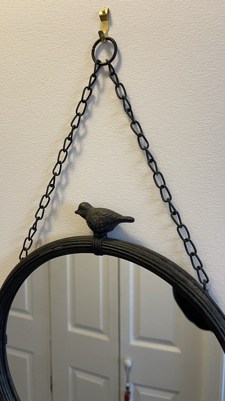 Round Metal Hanging Mirror w/ Chain Home Decor- Bird Accent Black Bird 11 Inches gallery