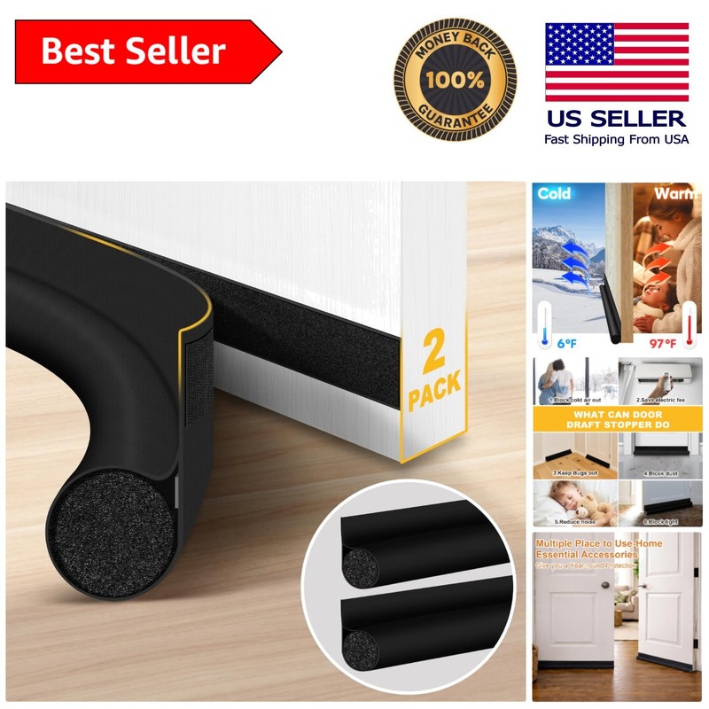 Stylish Black Door Draft Stopper – Protects Against Drafts & Pests 2 Pack