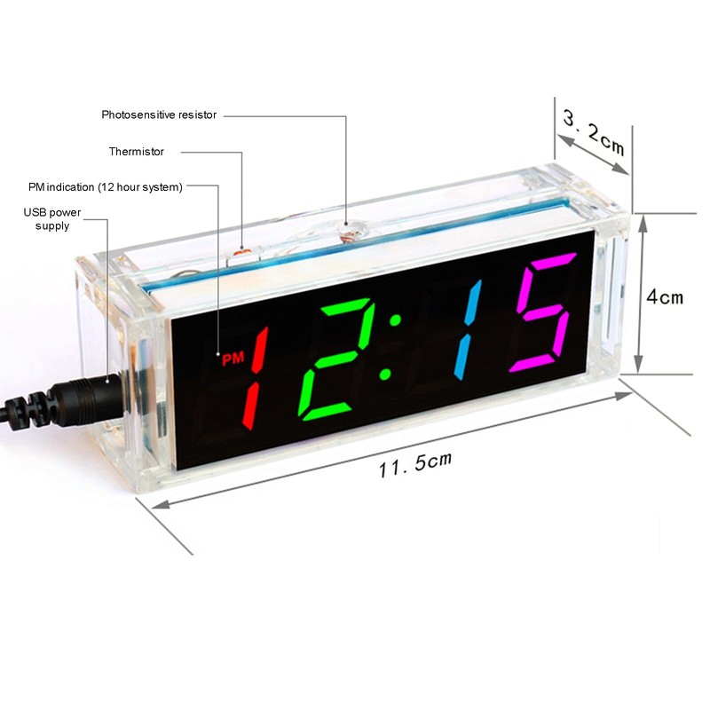 DC 5V LED Electronic Clock Kit DIY 4-Bit Digital Tube Multicolor with Clear Case gallery
