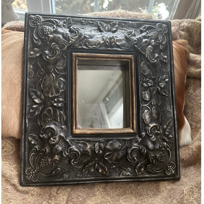Wall Mirror Gothic Black Silver Filigree Frame 12×11” framed accent wallHanging