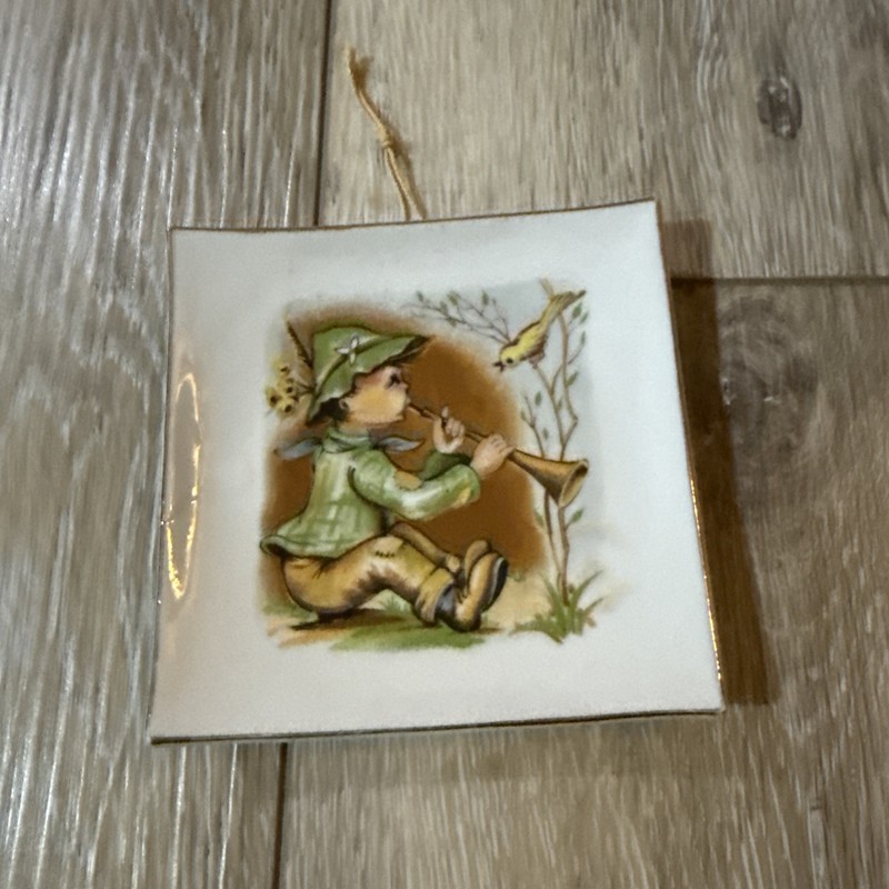 decorative square ceramic plate or trinket dish M J Hummel Style