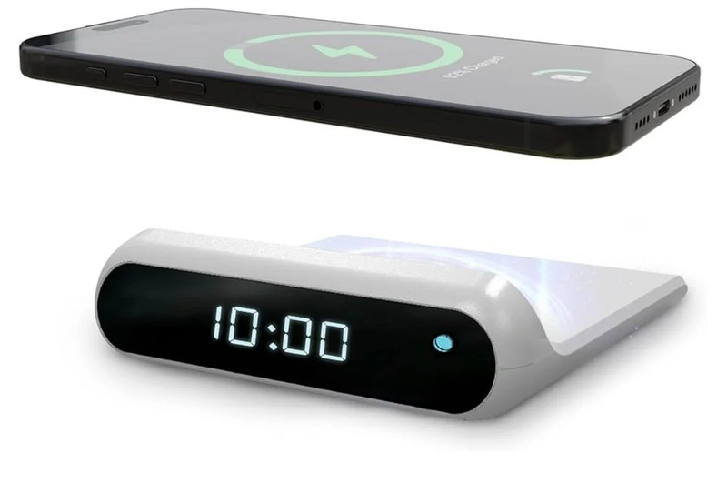 Chargeworx 2-in-1 Wireless Charging Digital Alarm Clock – Compatible with MagSaf