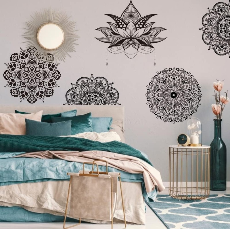 Mandala Flower Wall Art Sticker Black Boho Lotus Floral Wall Decal for Living gallery