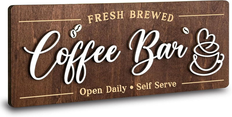 Vintage Coffee Bar Wall Sign – Farmhouse Decor for Kitchen and Cafe