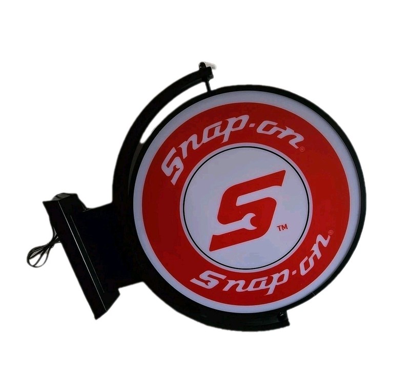 Snap On Tools Double Sided Sign W/LED Rotates Garage Home Man Cave Work Shop 20″