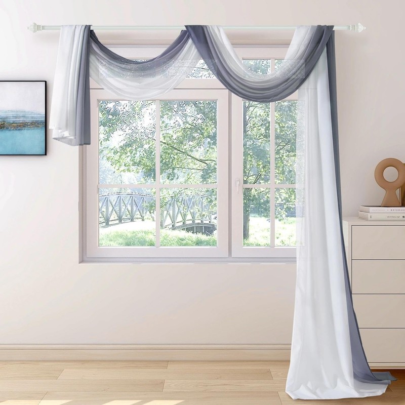 Window Scarf Valance Extra Long, Bed Canopy, Voile Scarf Curtains for Windows,