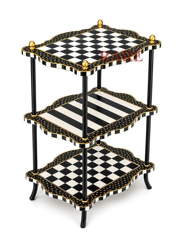 MacKenzie-Childs Courtly Check & Stripe Three Tier Table New No Box