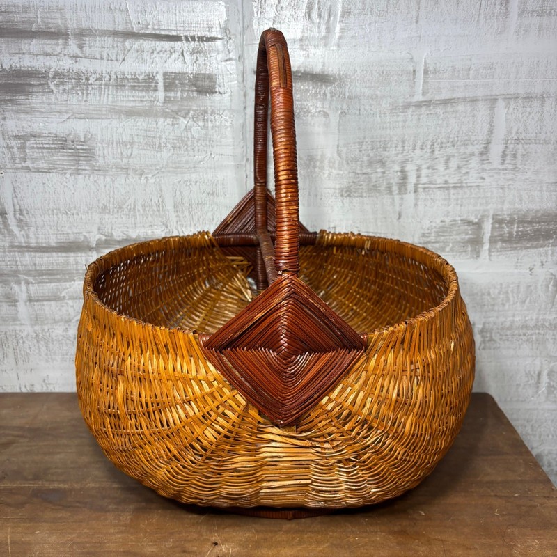Vintage Hand-Woven Wicker Basket with Handle | 18″ Tall