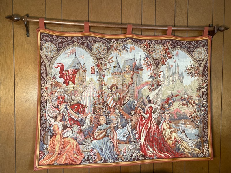 Marc Waymel “Romance at Camelot” c. 1990 French Wool Mechanical Tapestry 35”X50”