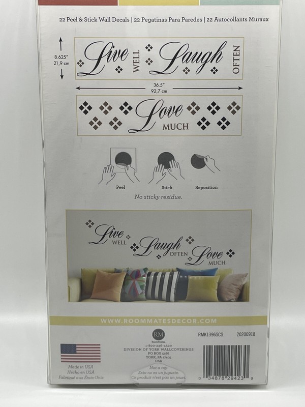 2 Pack Room Mates Prim Live Well Laugh Often Love Much Peel Stick Wall Decals gallery
