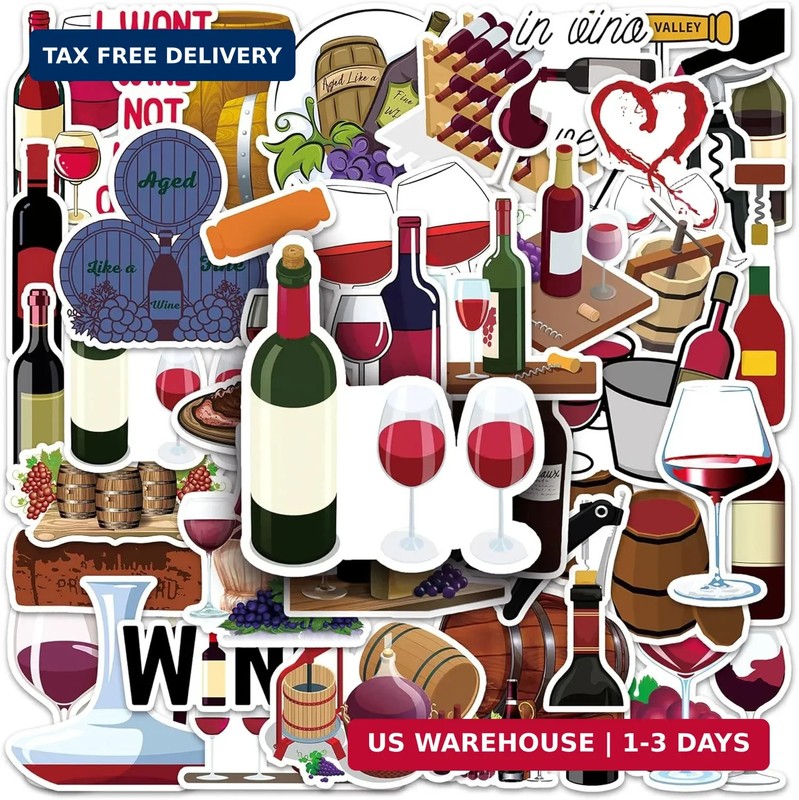 Red Wine Stickers Pack, Decorations DIY, 50PCs, Vinyl Decal & Stickers for Hydro