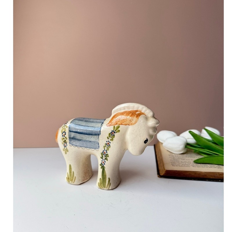 Vintage Folk Art Hand Painted Ceramic Pottery Horse Figurine | Rustic Primitive