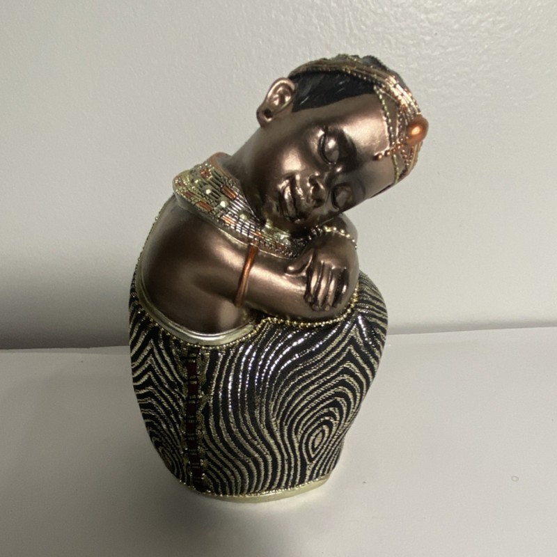 African Style Bronze Tone Resin Bust Sculpture Metallic Finish Home Décor