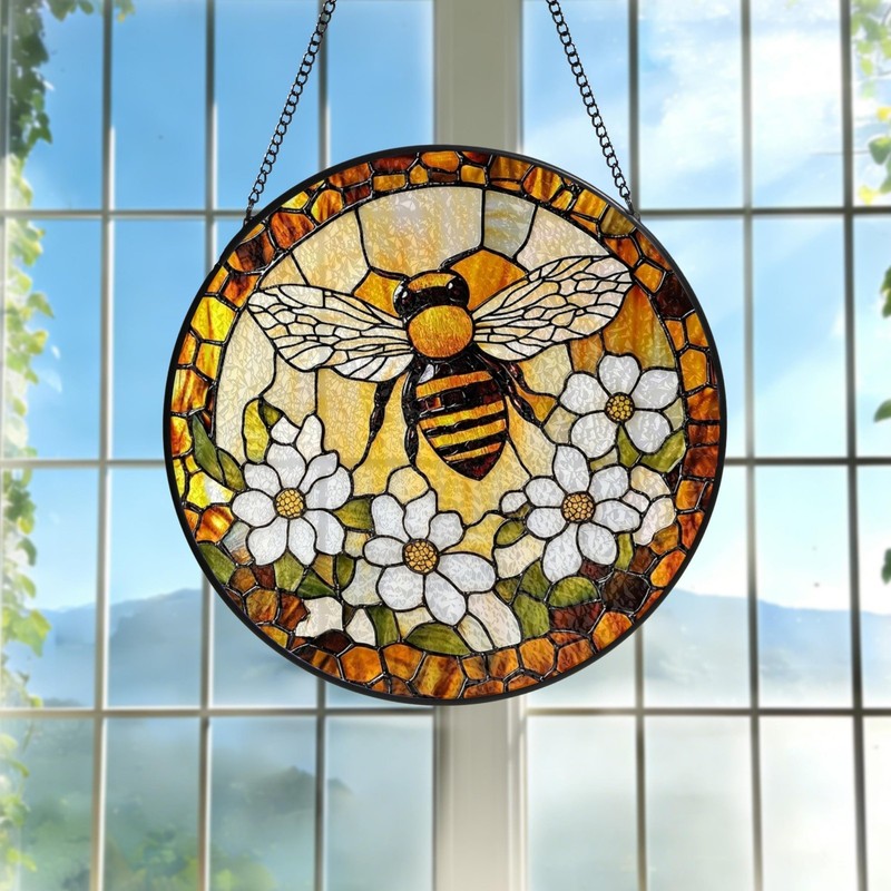 Custom Bee Stained Glass Suncatcher Window Hangings Bumble Bee Honeybee Bee gallery