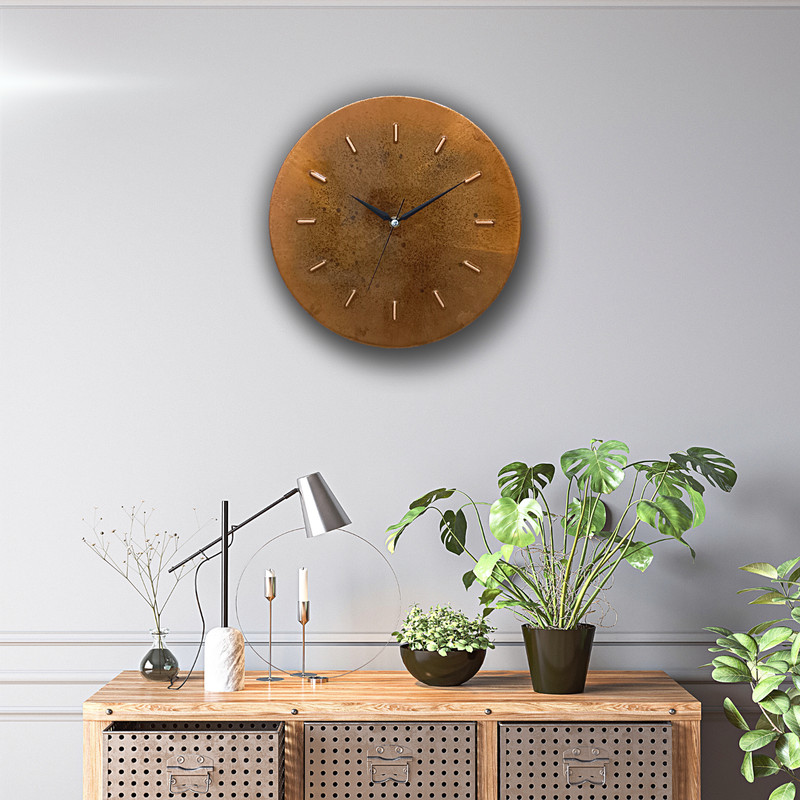 Handmade Rusty Patina Copper Wall Clock Farmhouse Mid Century Modern Wall Decor gallery