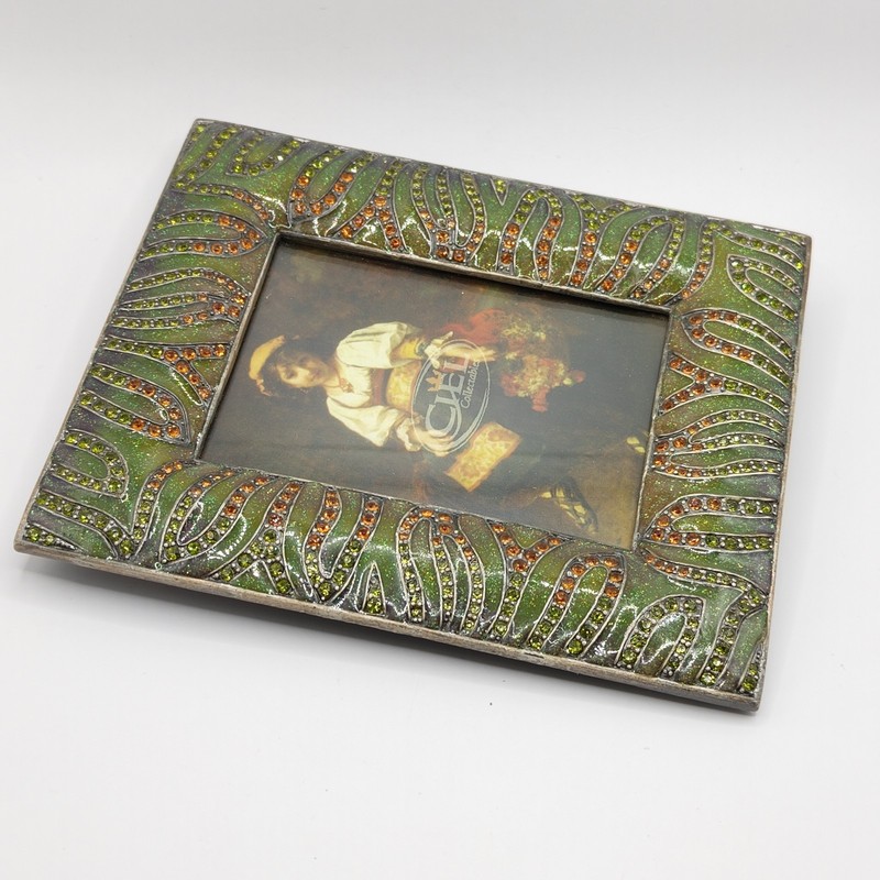 Ciel Collectables Frame Hand Painted Green Enamel Swarovski Crystals 3.5 x 5.5" gallery