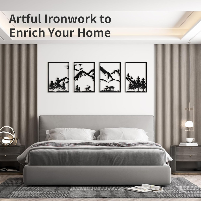 4 Pack Metal Wall Art, Mountain Iron Wall Sculpture, Art Wall Décor for Office, gallery