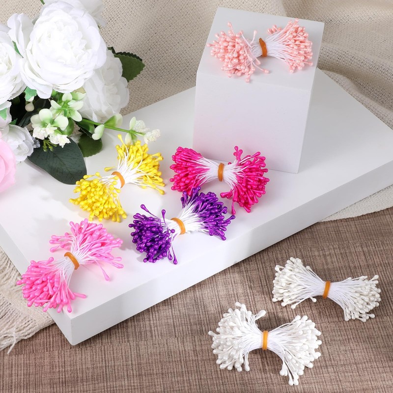 1050 Pcs Mini Flower Stamen, 3mm Artificial Pearl Floral Pistil, Double Heads... gallery