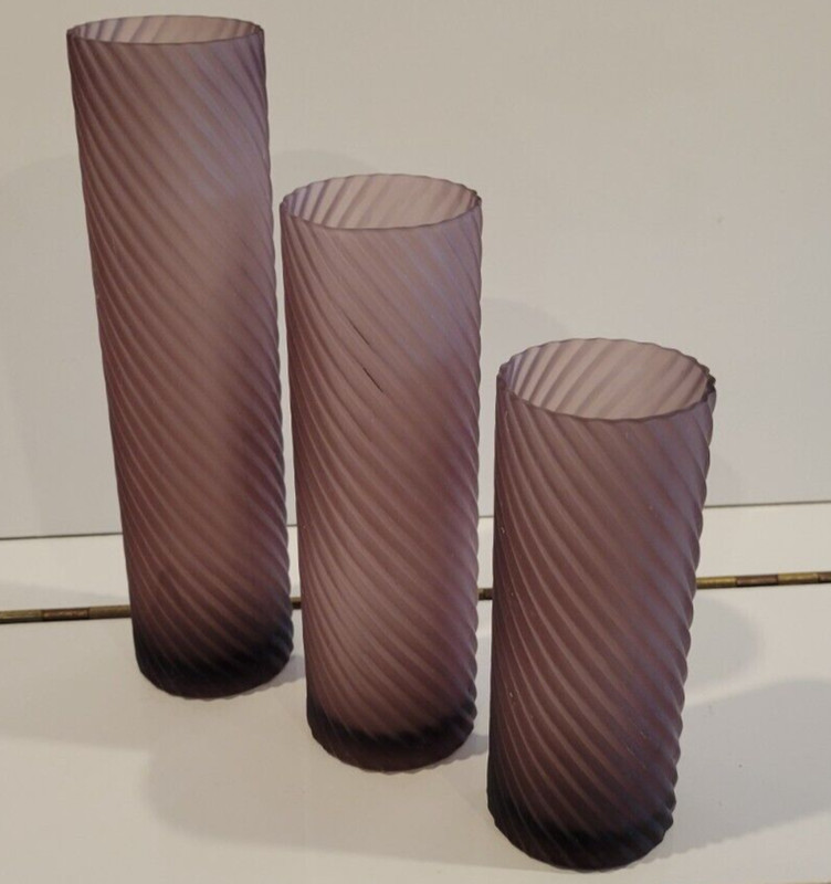 3 AMETHYST BALOS MOUTHBLOWN GLASS CYLINDER VASES SM MED LG 6 7.25 9 INCHES gallery