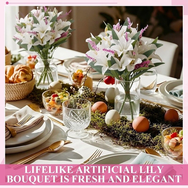 8 Pcs Silk Tiger Lily Bouquets, Realistic Faux Flowers for Weddings, Home Decor gallery