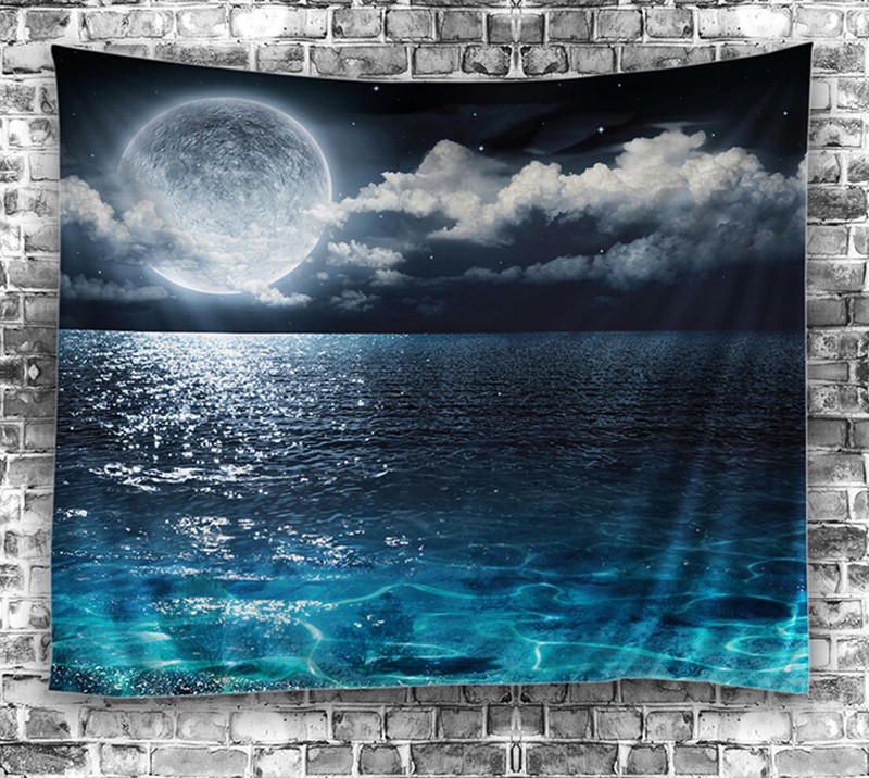 Moon Water Reflection TAPESTRY 60×80″ Night Ocean Hanging Fabric Wall Decor Art