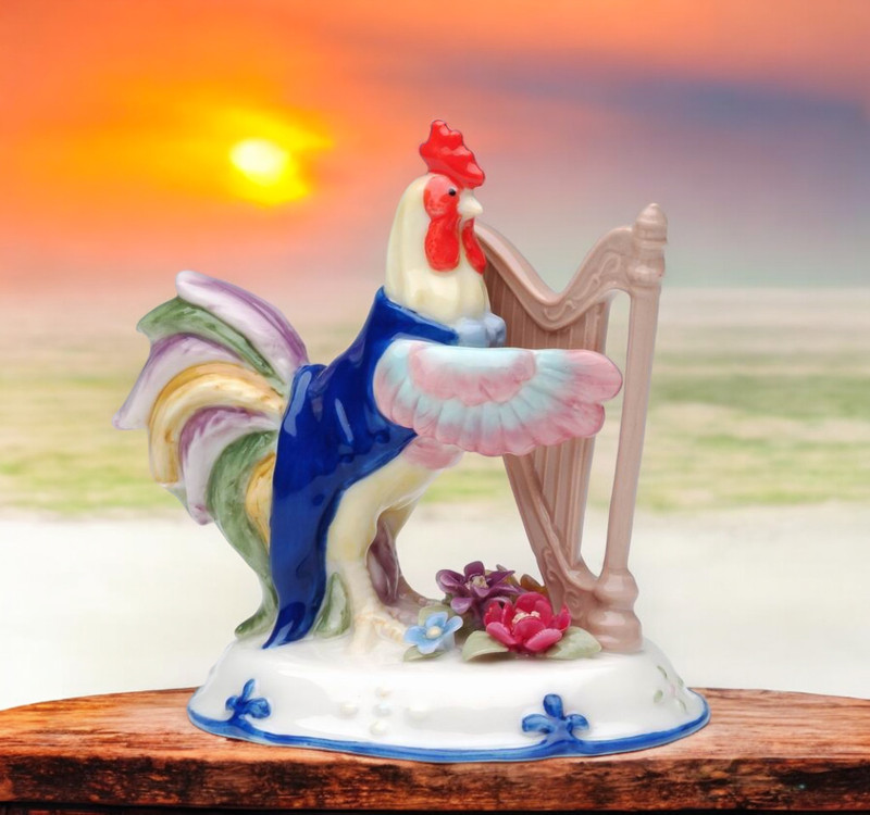 Ceramic Rooster Playing Harp Figurine, Musician Gift, Rooster Lover Gift, Farmho gallery