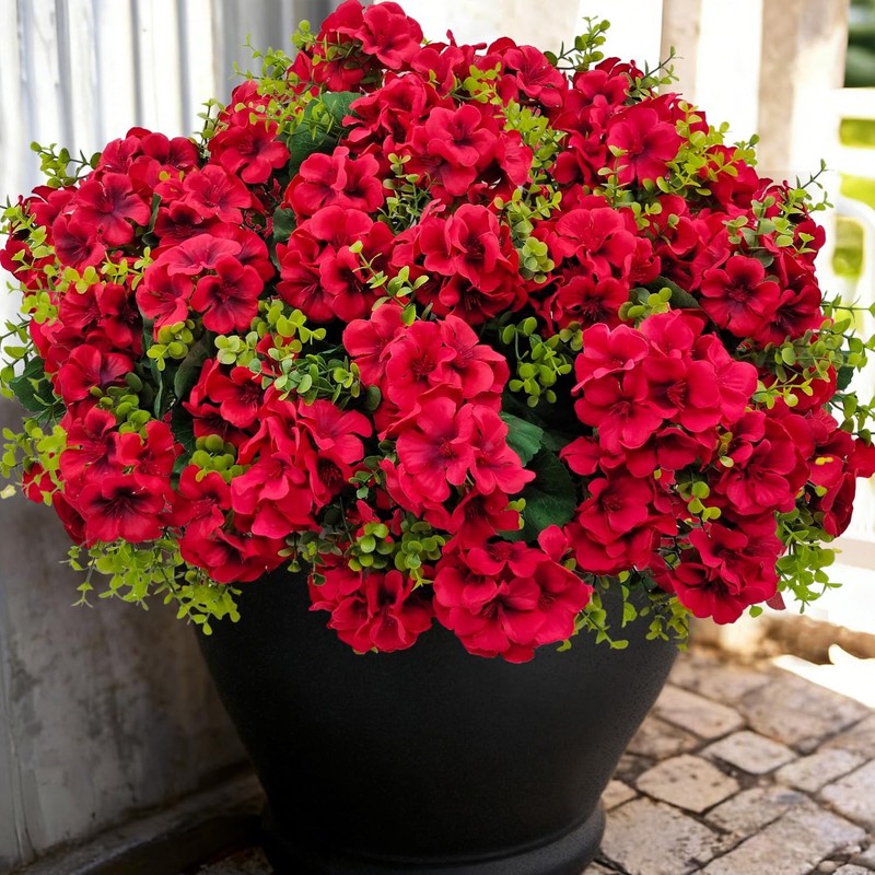 Artificial Geranium Flowers for Outdoor Decoration, 6 Bundles UV Resistant Silk