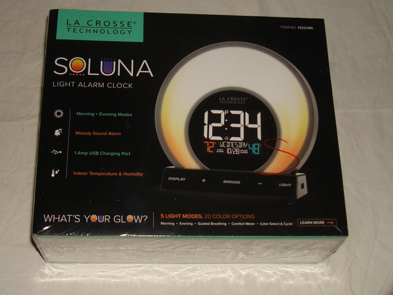 La Crosse #C80994 Black Soluna Mood Light Alarm Clock w/Temperature & Humidity