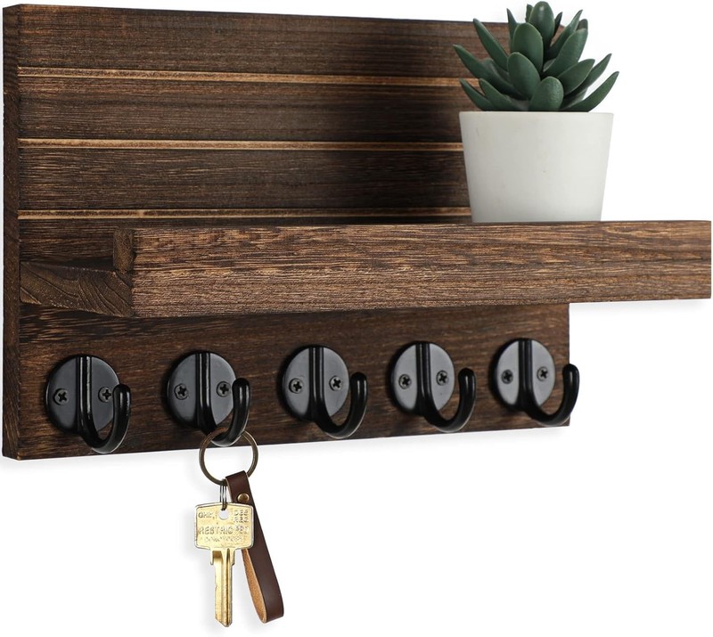 Chic Decor Key Holder with Shelf - Versatile 5-Hook Design for Entryways gallery