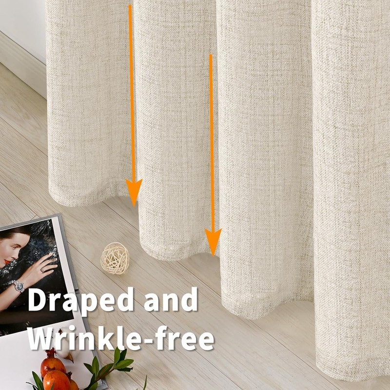 Short Linen Curtains 48 Inch Length for Window, Rod Pocket Textured Drapes Light gallery