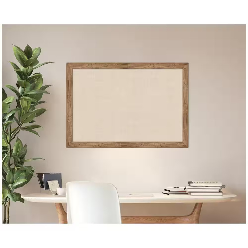 Woodgrain 28 In. X 40 In. Brown Wood Framed Neutral Linen Memo Board gallery