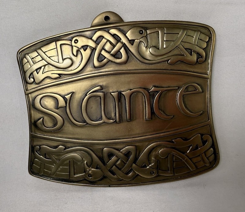 Irish SLAINTE Metal Sign Bronze Blessing Plaque St. Patrick’s Day Celtic Wall