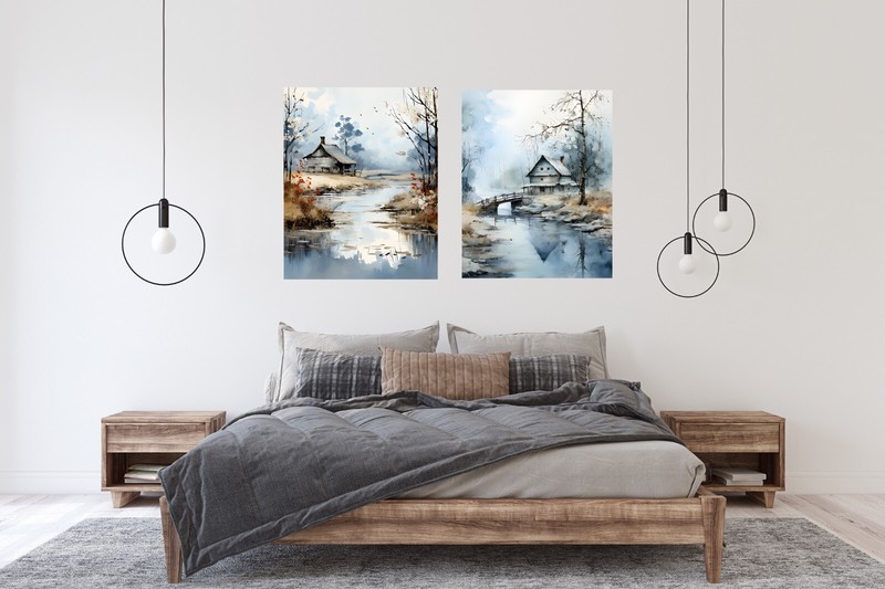 Set of 2 16x20 Barn in Blue Wall Art Canvas Prints gallery