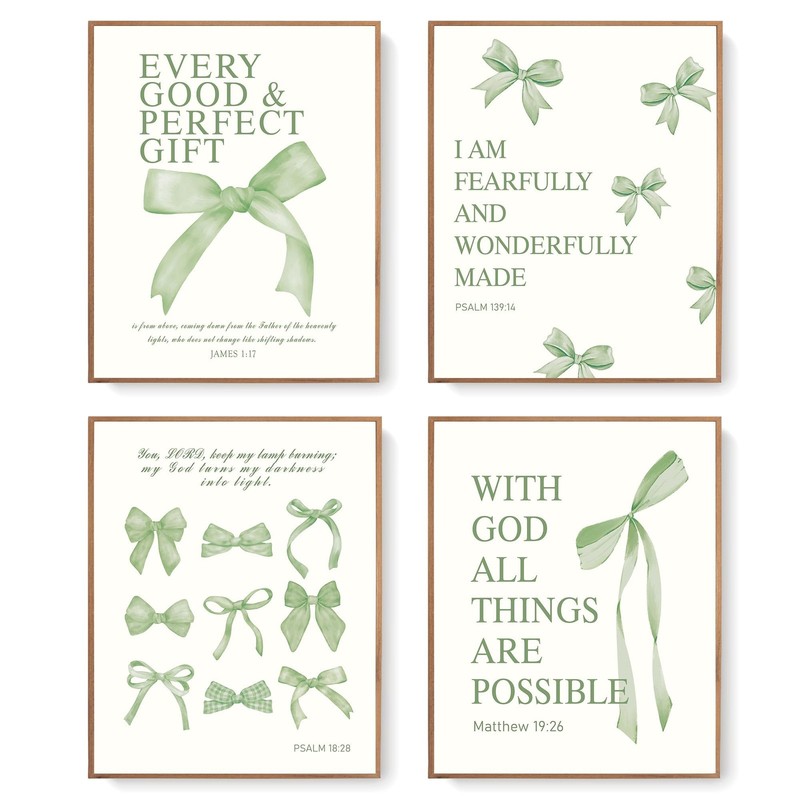 Coquette Sage Green Bow Wall Art Decor Posters, Sage Green Bow Room Bedroom B…