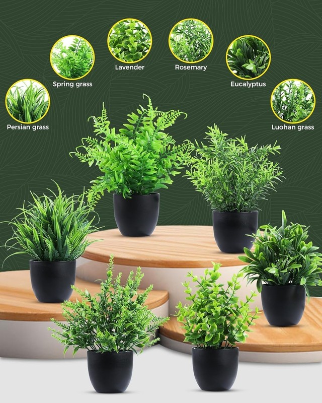 Fake Plants 6 Packs Artificial Plants Small Faux Plants Black/White Bathroom gallery