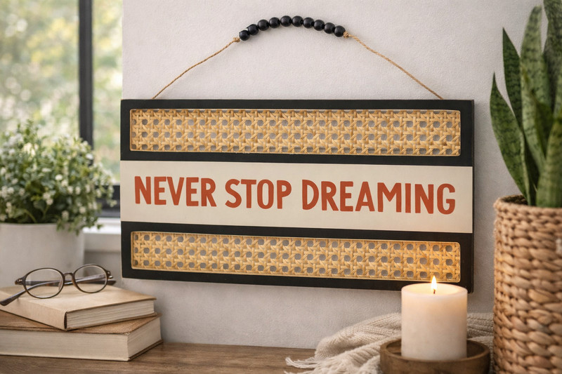 Primitives by Kathy Never Stop Dreaming Rattan Wall Decor 14×7.75