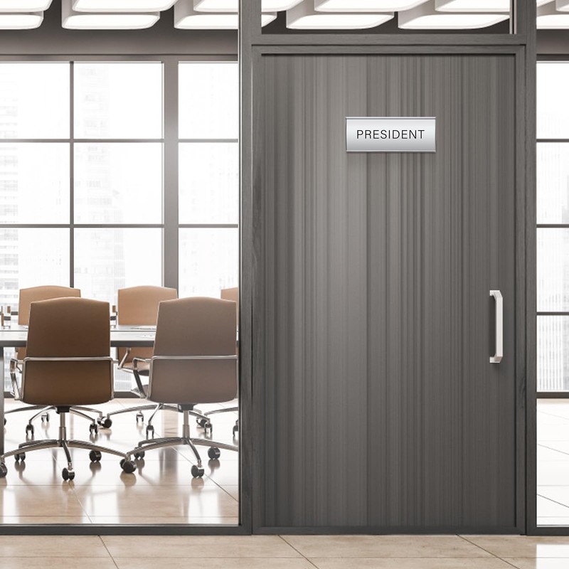 Plecterco 6 Pcs Office Door Signs - 8" x 3" Curved Name 3 x 8 inches, Silver gallery