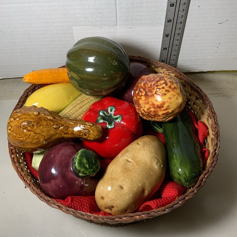 Vintage Ceramic Vegetables In A Basket Realistic Looking Lot of 11