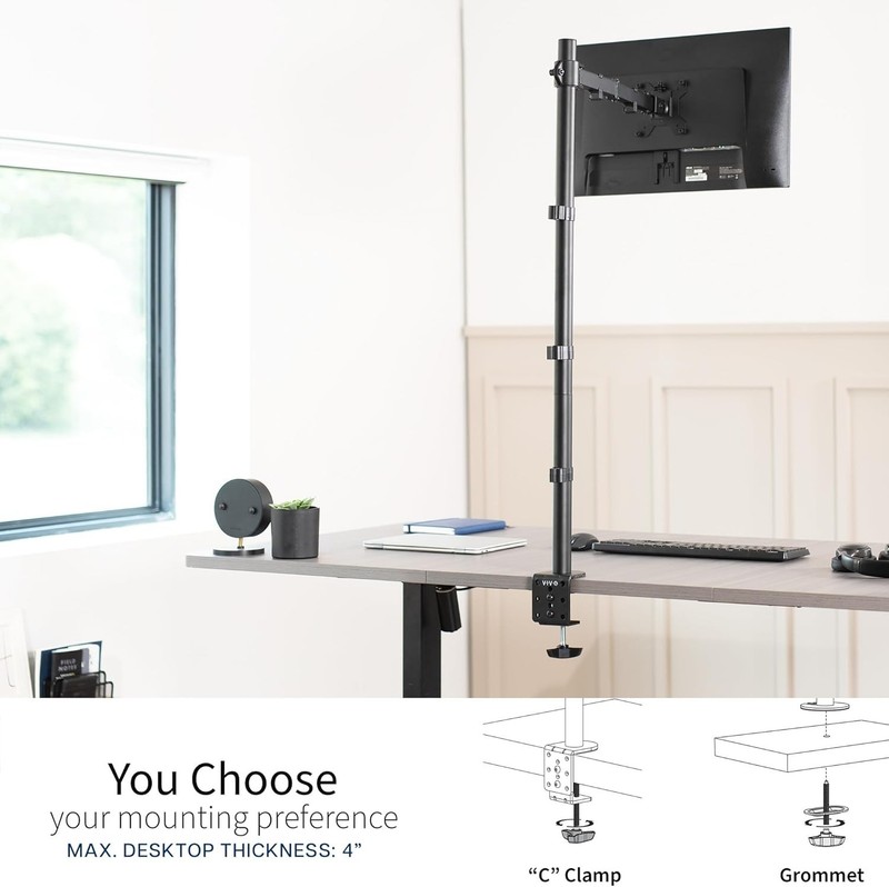 Extra Tall Single Monitor Desk Mount, 39 inch Pole VESA Stand for 13 to 32 inch gallery
