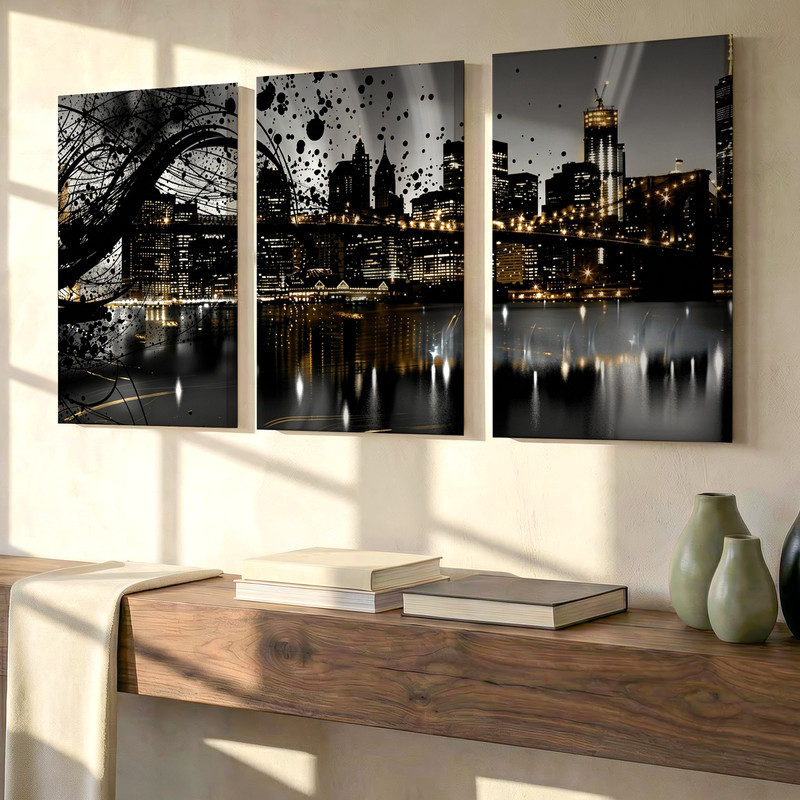 3 Pieces Modern Cityscape Abstract Large Wall Art Set for Bedroom Set Of 3 gallery