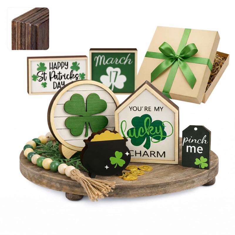 Tiered Tray Decor Set, Lucky Charm Farmhouse Decor, 0.71 in Extra Thick Frees…