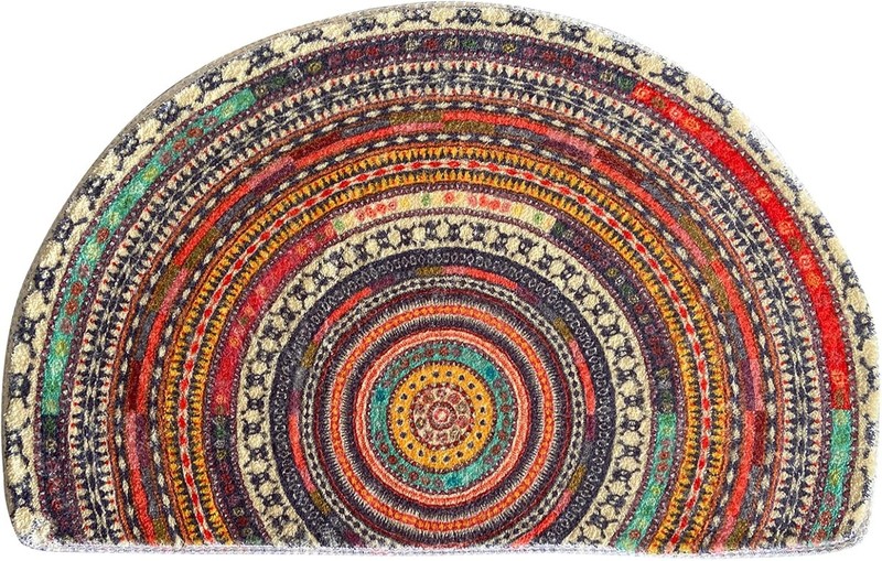 Half Round Door Mat,Semi Circle Bathroom Floor Rug,Mandala Boho Bohemian