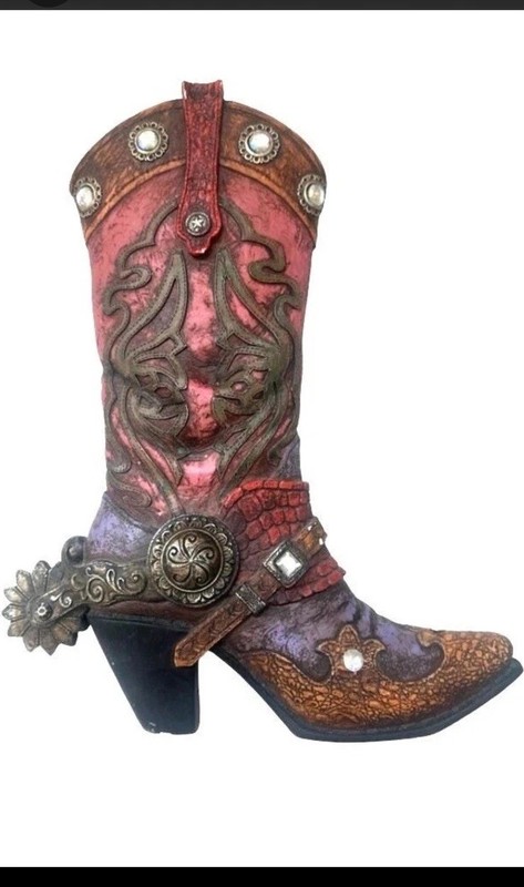Vintage Style Cowgirl Boot with Spur Rustic Boho Multicolor wall Decor