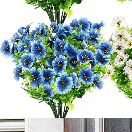 12 PCS Artificial Flowers Outdoors BLUE Silk & Plastic Flowers UV resistant NEW