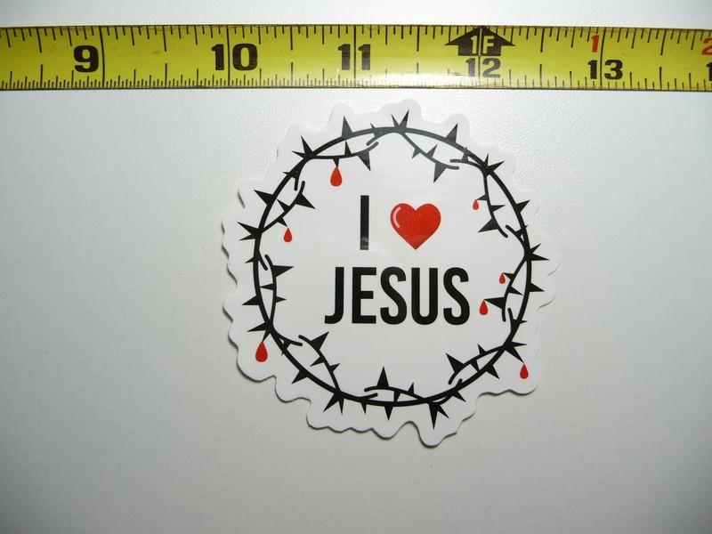 I LOVE JESUS THORNS BLOOD HEART SMALL STICKER DECAL CHRISTIAN CHURCH FAITH