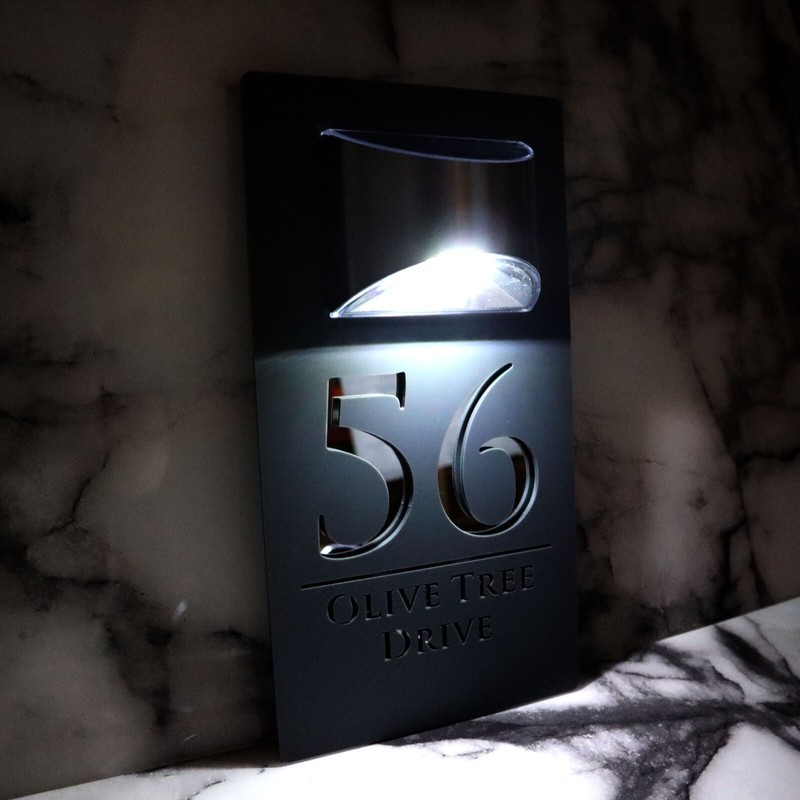 Laser House Number Plaques Personalised Wall Signs LED Solar Light Door Numbers gallery